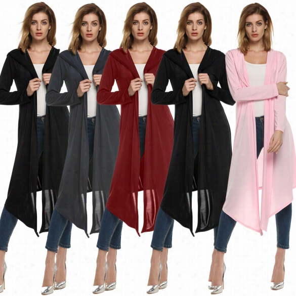 Acevog Cool Fashion Ladies Women Hooded Long-winded Sleeve Cardig An Calf Length Immethodical So Cover Thin Coat Outerwear