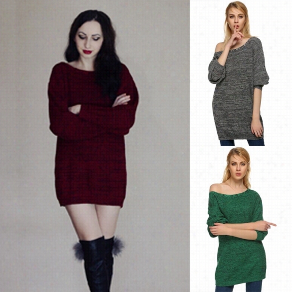 Angvns Women Casual Knitwear Oversized Loose Weater Ju Mper Mini Dress