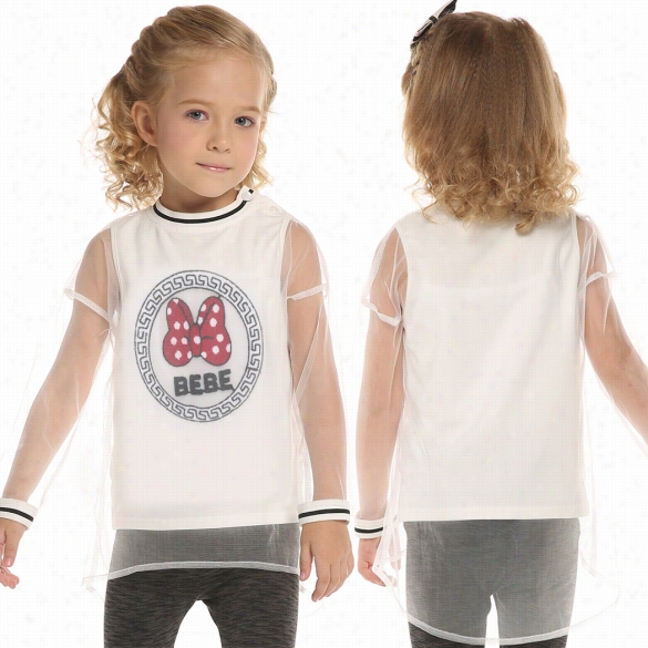 Arshiner New Kids Girl's O-neck Long Gauze Sleeve Fake 2 Piece Patchwork T--shirt