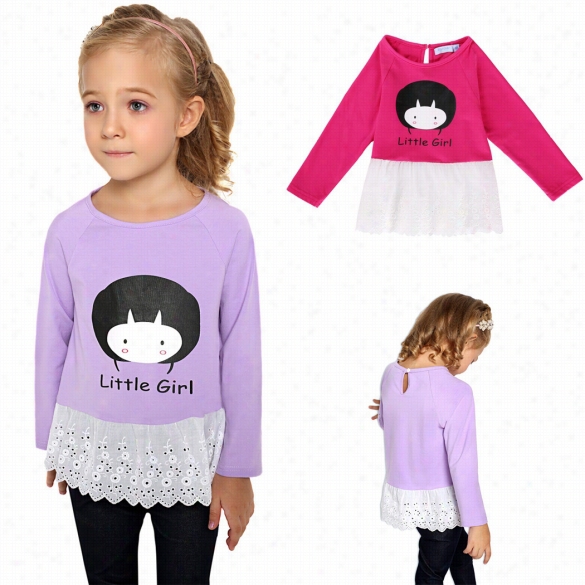 Form Casua Kids Girl Round Neck Long Sleeve E Mbroidery  Patchwork T Shirt Tops