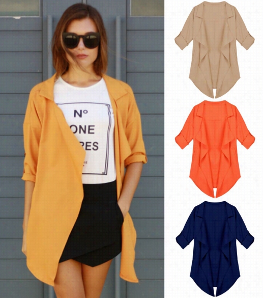 Fashion Casual Lady Women's Turndown Neck Half Sleeve Outwear Asymmetrric Loose Jacket