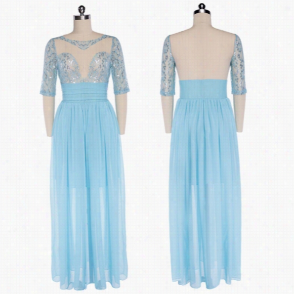 People Of ~ Elega Nt Women  Lady's Lpng Glitter Lace Chiffon Sheer Bac Kless V-neck Bridesmaid Promgown Evening Part Cocktail Ba Ll Maxi Dress