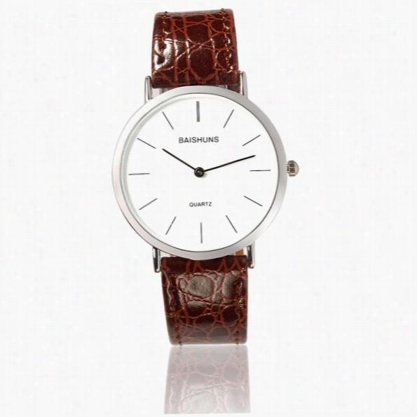 Fashion Irascible Men Faaux Leather Wrist Band Wihte  Dial Quartz Watch Wristwatch