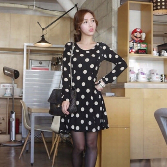 Fashion Women Mistress Girls Slender Distended Polka Dots Lon G Sleeve Mini Clothes