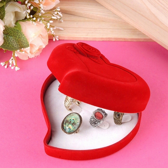 Jewelry Wedding Red Velvet Heart Shaped Ring Earri Ng Necklace Gift Box Case