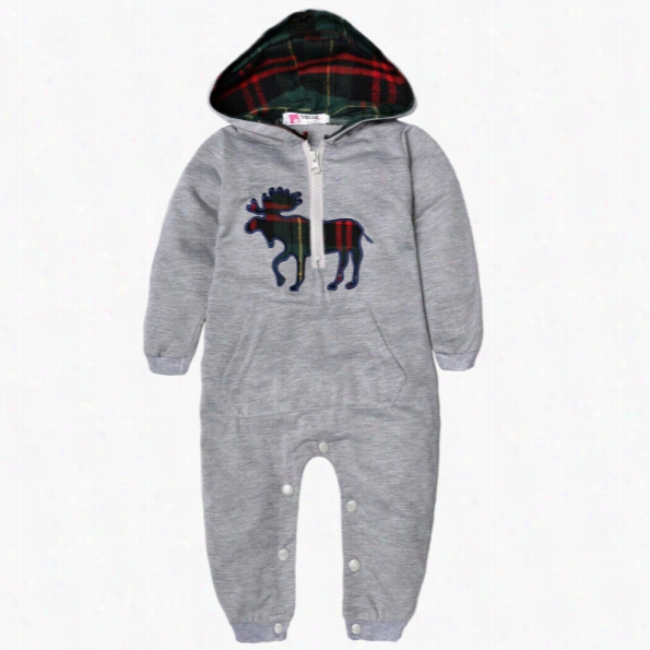 Kids Baaby Boy Toddle Hooded Long Sleeve Zip-up Animal Pattern Rompers