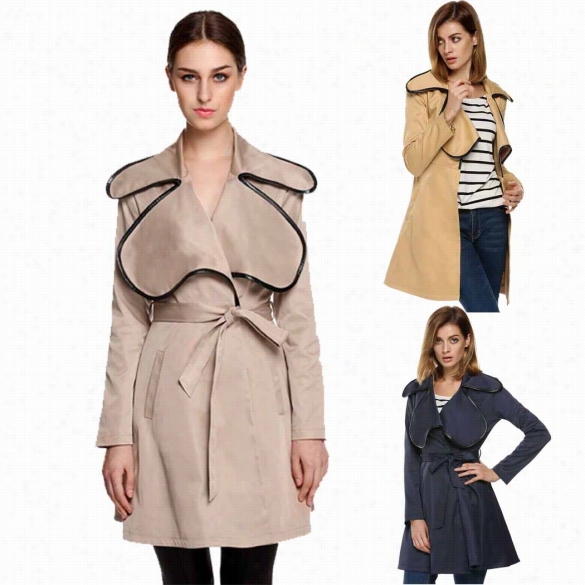 Meaneeor Cool Women  Europan Style Wide Lapel Spring Autu Mn Protracted Wind Coat With Belt