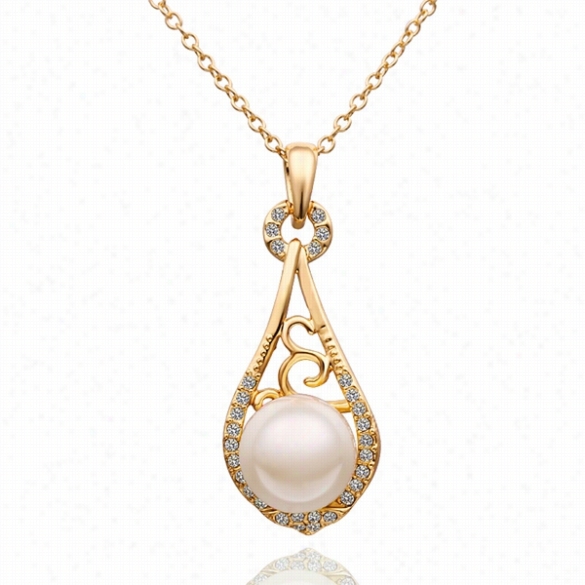 N627 Wholesale Nickle Free Antiallergic 18k Real Gold Plated Traditional Design  Artificial Pearl Pendant Necklace Free Shipping