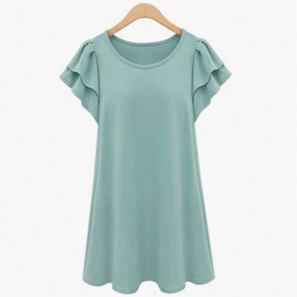 New  Spring Summer Women's Slim Short Sleeved Flouncing Casual Loose Long T-shirt Blouse Tops Mini Party Dress Black Green