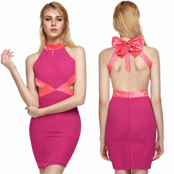 New Stylish Lady Women's Fashion Sexy Slim Backless Bandage Bowknot Dress