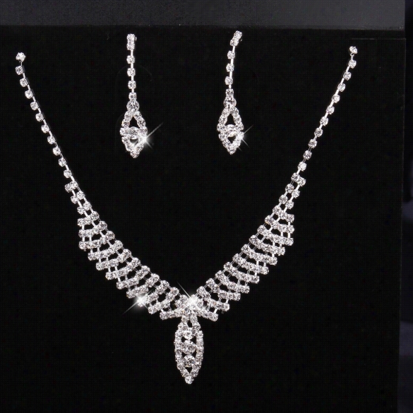 S001free Shipping Rhhinestone Crystwl Jewelry Set Fashion Crystal Earrings+necaklce Sharpen Wedding Jewelry Sets