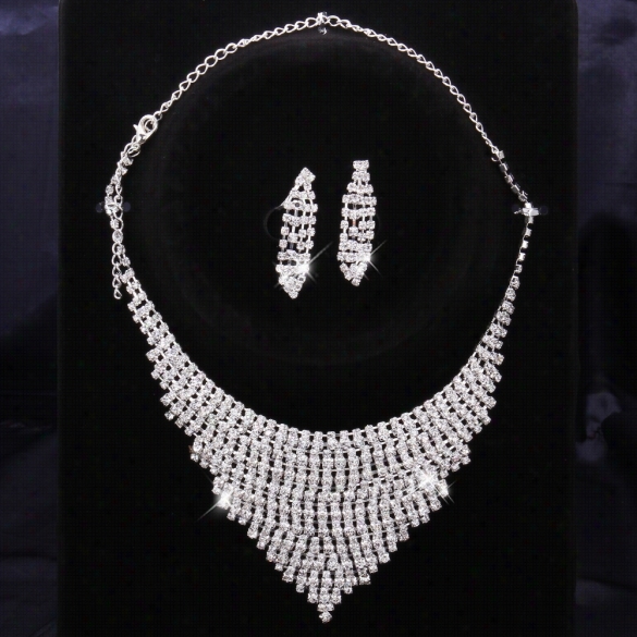 S007free Shipping Rhinestone Crystal Jewelry Flow Fashion Crystal Earrings+neckalce Set Wedding Jewelry Sets