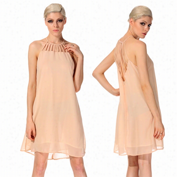 Stylish Lady Women Sleeveless Hollow Out Backless Casual Litigant Chiffon Dress