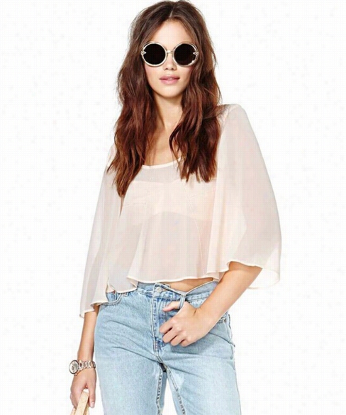 Stylish Lady Women's New Fashion Flare Sleeve Backlews Loose Tops Blouse