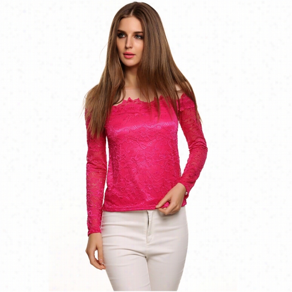 Stylish Lady Women's New Fashion Long Sleeve Slash Neck Sexy Lace Tops Blouse