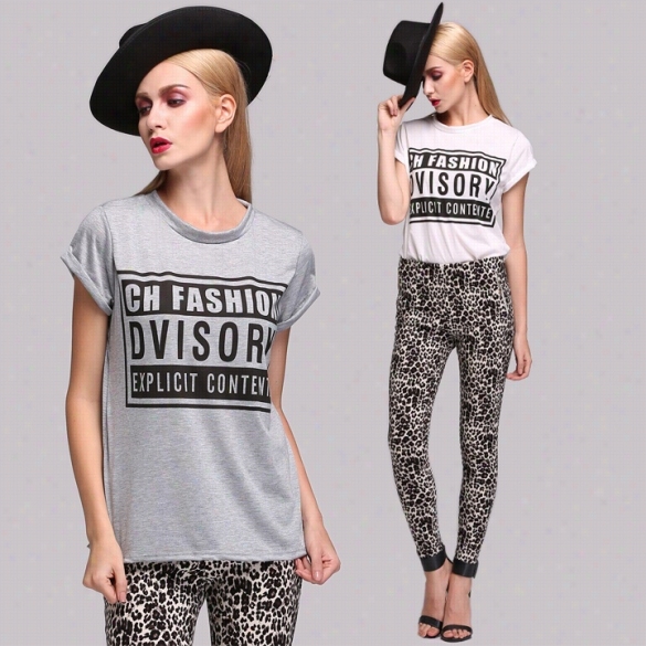 Sttylish New Women Peronality Hsort Sleeve Ltter Print All-match  O-neck Tops T-shirt