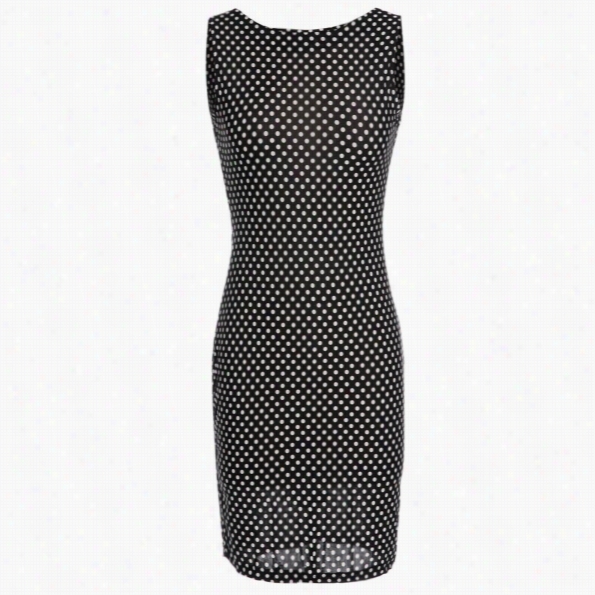 Stylish Sexy Lady's Sleeveless Bsckless Dots Knee-1ength Party Dress