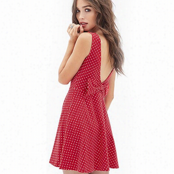 Stylish Women Polka Dot Sleeveless Bowbackless Dre Ss Summer Sexy Elegant Dress