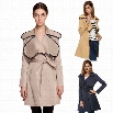 Meaneor Cool Women European Style Wide Lapel Spring Autumn Long Wind Coat With Belt