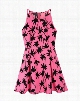 Women Fashion Coconut Tree Printed Dresses Pink Dress Cute O-Neck Mini Dress