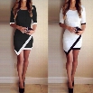 Women Fashion Half Sleeve Ladies Asymmetric Casual Dress White & Black Patchwork Elegant Dresses Bodycon Pencil Short Mini Dress