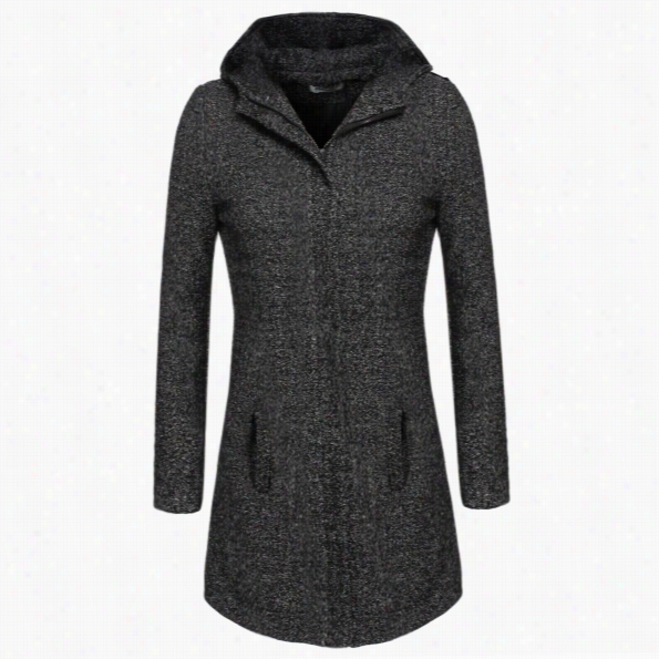 Zeagoo Cool Women Lady Fasshion Wool Blend Lingering Hoodies Coat Outerwear Overcoat Blcak