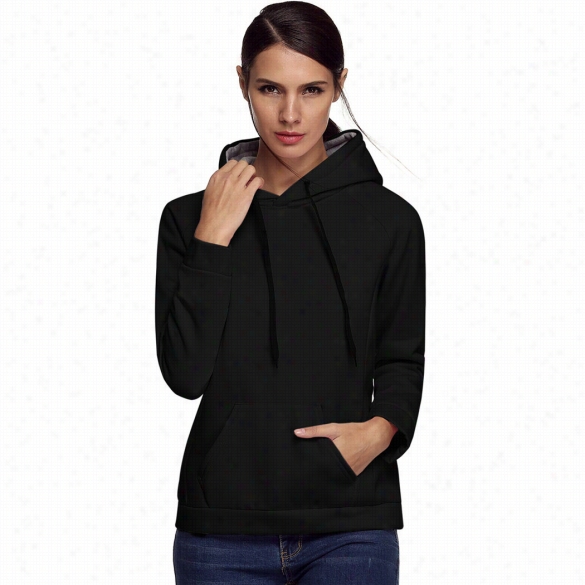 Acevo G Women Fshion Casual Hooded Raglan Long Sleeve Solic Fleece Pullover Hoodie