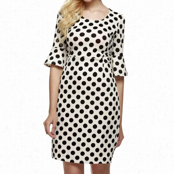 Angvns Women 1950s Vintage Style Half Flare Sleeve Polk Point Wedding Party Bodycon Cocktail Drrss