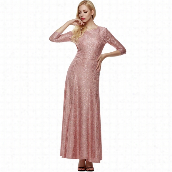 Angvns Women Lace 2"3  Sleeve Bridesmaid Homecoming Lo Ng Gown Maxi Cocktail Party Evening Fromal Dress