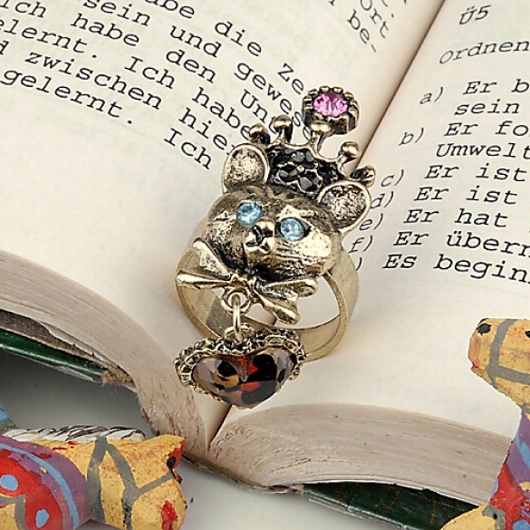 Fashion Retrorhinestone Crown Design Heart Pendant Ring Us 7 1&qu To;2