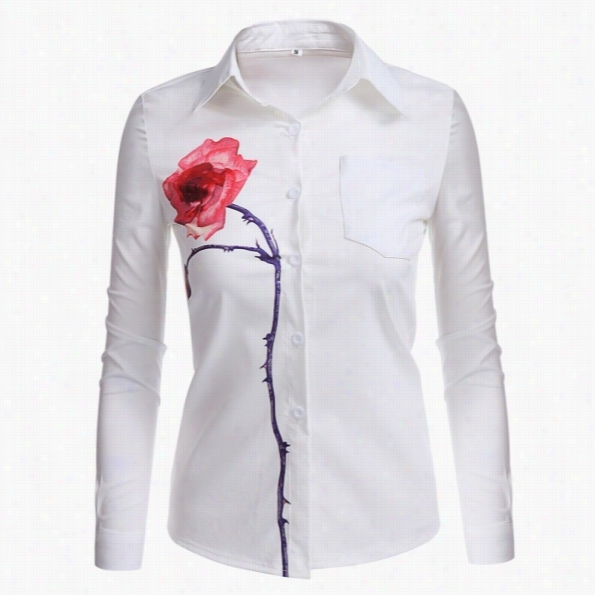 Fashion Women Ladies Turh Own Neck Long Sleeve Floral Print Button Down  Shirts Casual Tops