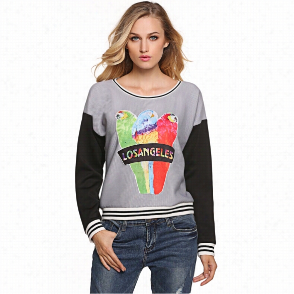 Fineejo Stylish Women Casual Sports Hoodie O-neck Long Sleeve Patchwork Print Pullover Tops Sweatshirt