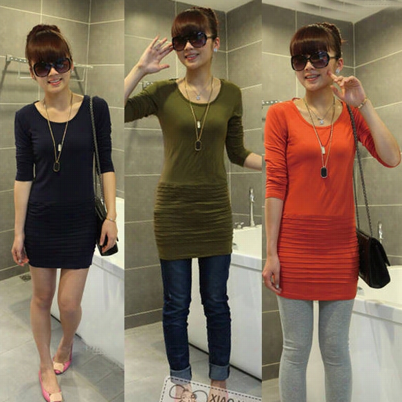 Korea Women's Deep V Lace Backless Ove Rhip T-shirtm Id-length Bottoming Shirt Adorn