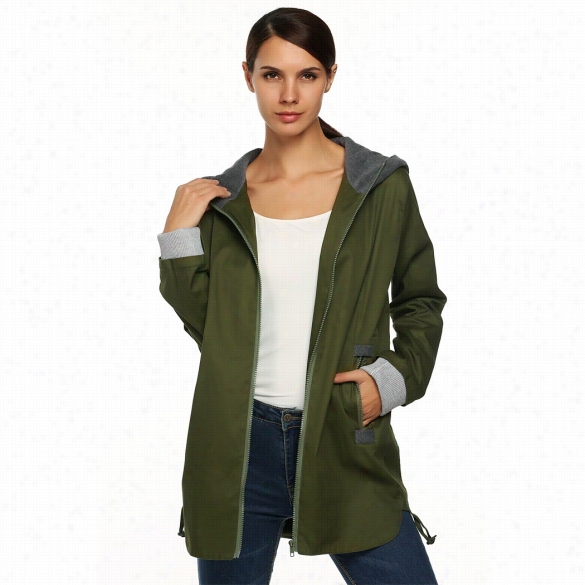 Meaneor Autumn Winter Fashion Womenn Hoddie Long Sleeve Zip Trench Coat Jacket