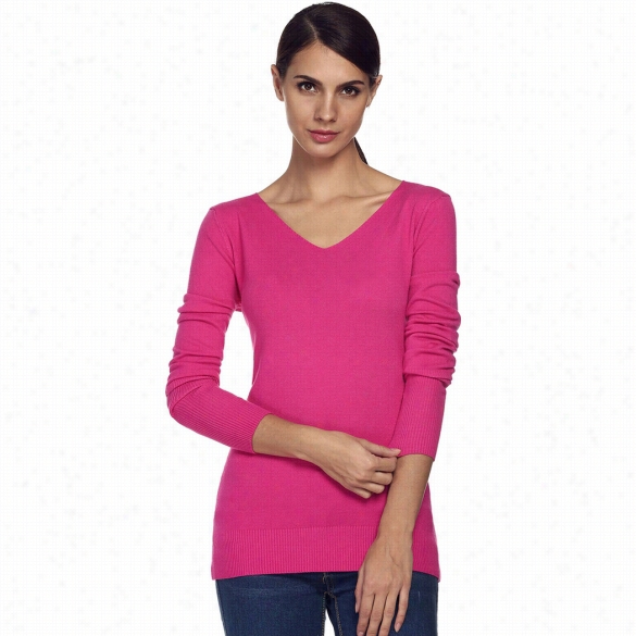 Menor Stylish Ladies Women V Neck Long Sleeve Solid Knitwear Casual Soft Thin Warmsweater