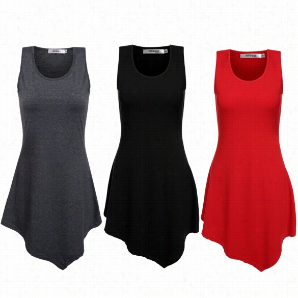 Meaneor Women Fashion Sleeve Less A-line Irregular Hem Slim Blouse Tank Tops