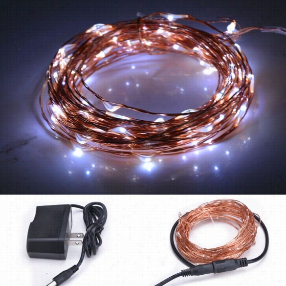 New 100 Leds Starry Copper Wire White Led Light +dc Power Us Plug