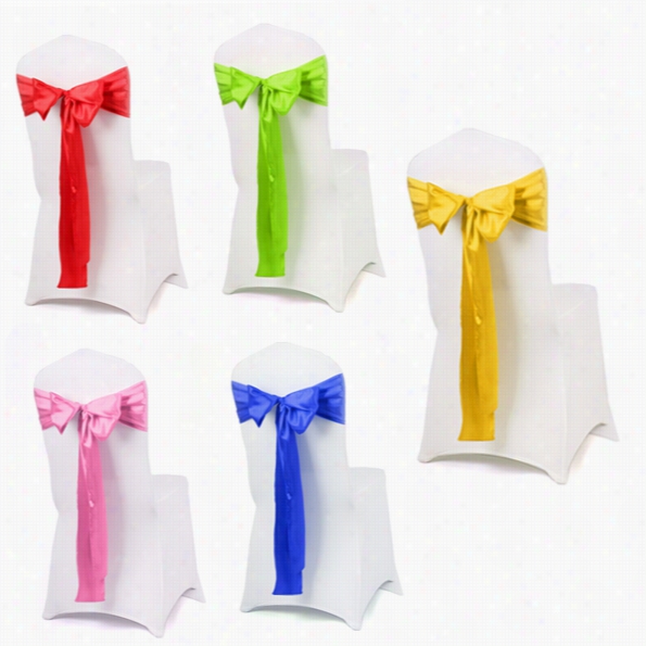 New 5 Colors 25pcs Satin Wedding Chair Co Ver Sashes B Oow Party Bridal Decora Ting