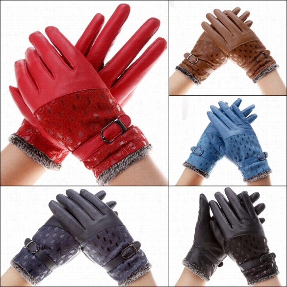 New Fashion Elegant Lady Women Synthetic Leather Warm Mittens Gloves