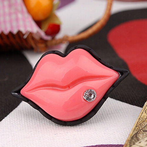 Unaccustomed Fashion Women Ladies Big Red Lip Shape Resin Rhinestone Casual Party Stretchy Ring