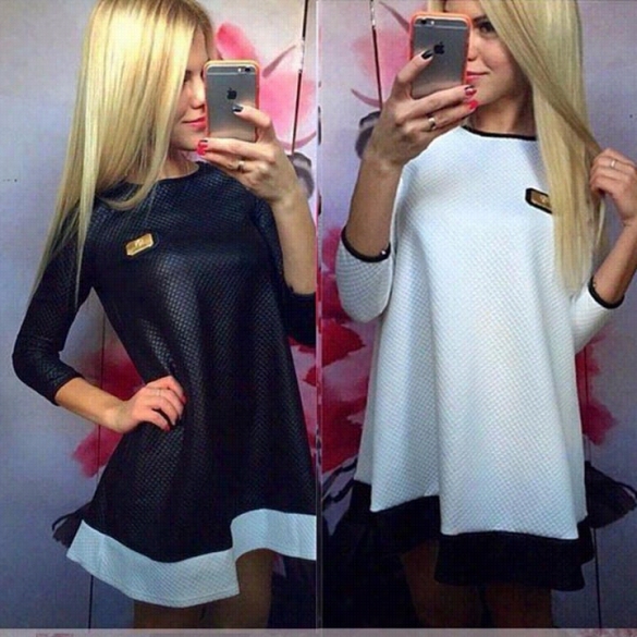 New Fashion Women' Oneck Long Sleeve Elegant Party Cocktail Short Mini Dress