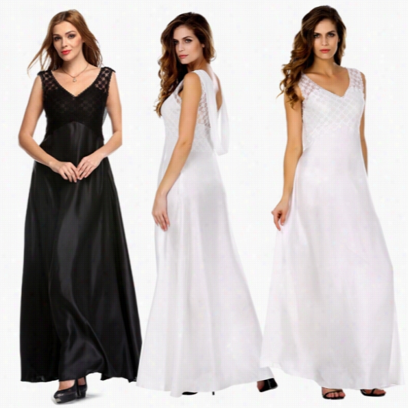 New Fashion Women V-nec K Sexy Sleeveless Lce Patchworj Bridesmaid Gown Ball Party Cocktaul Evening Maxi Dress