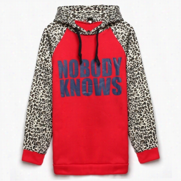 New  Ladyy Women Fashion Long Sleeve Leopard Pritn Hooded Casual Pullover Hoodie