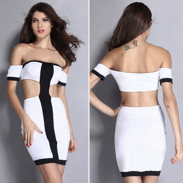 New Stylish Lafies Women Sexy Strapless Slash Neck Hollow Out Dress