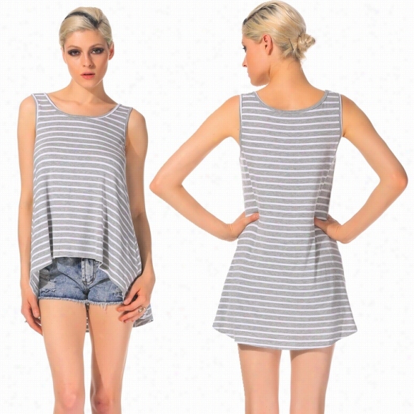 Neww Stylish Lady Women Fashion Striped Sleeveless O-neck Tank Top