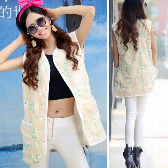 New Unique Design Fashion Wome N's Exy Style Flower Print Sleeveless Warm Vest Coat Waistcoat
