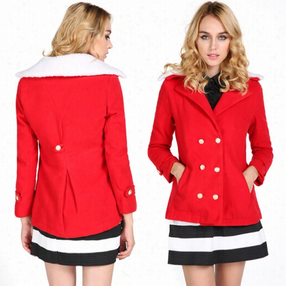 New Women's Elegant Red Winter Wam Slim Coat Jakcett Doubleb-reasted Outerwear