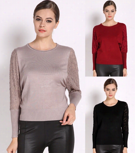 New Women's Loose Lace Batwing Sleeve Tops Pullover Crewneck Knitted Seater