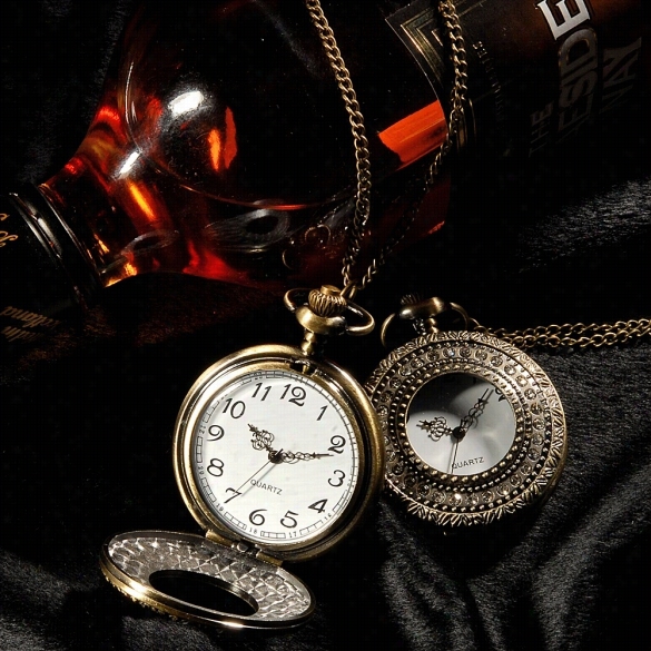 Retro Vintage Style Bronze Rhinestone Decororation Quartz Fetter Necklaceepocket Watch