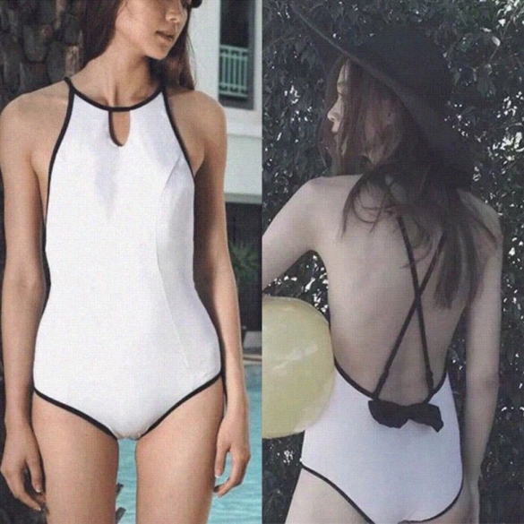 Sexy Women Halter Backless Bowknot One Piece Swimwear Bikini Beach Wear